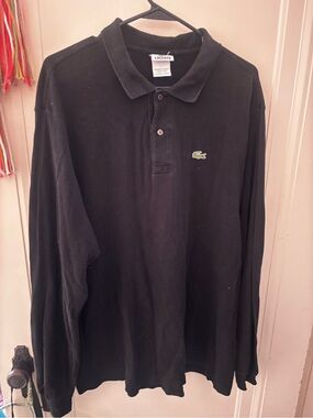 Lacoste Black Long-Sleeve Polo with Green Crocodile Logo size 7 which is xxl